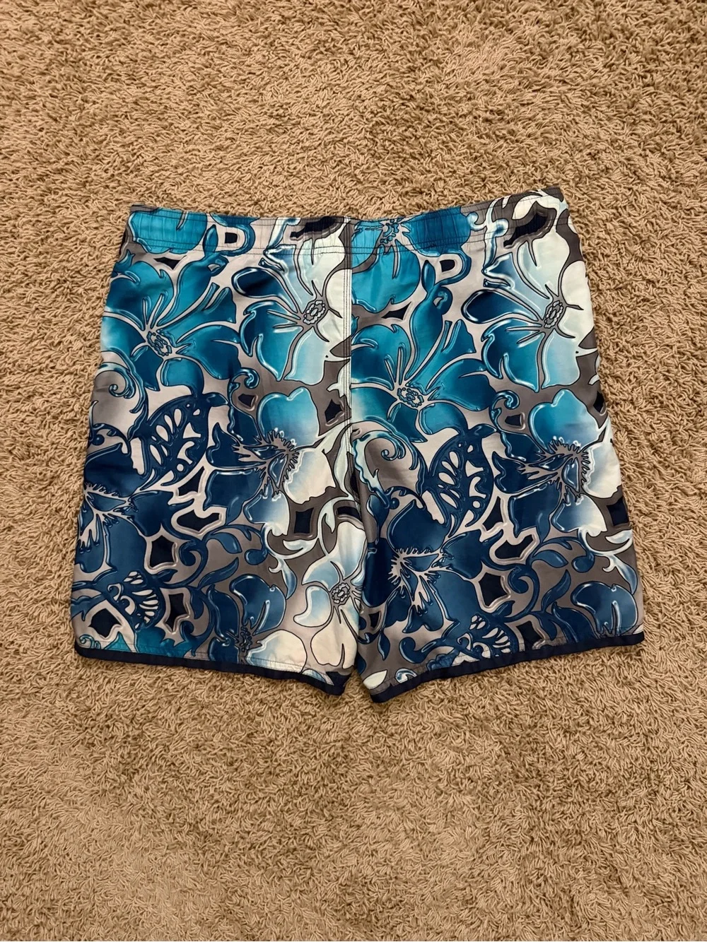Vintage Y2K Nike Shorts Mens M Blue Hawaiian Floral Board Beach Surf Swim RARE